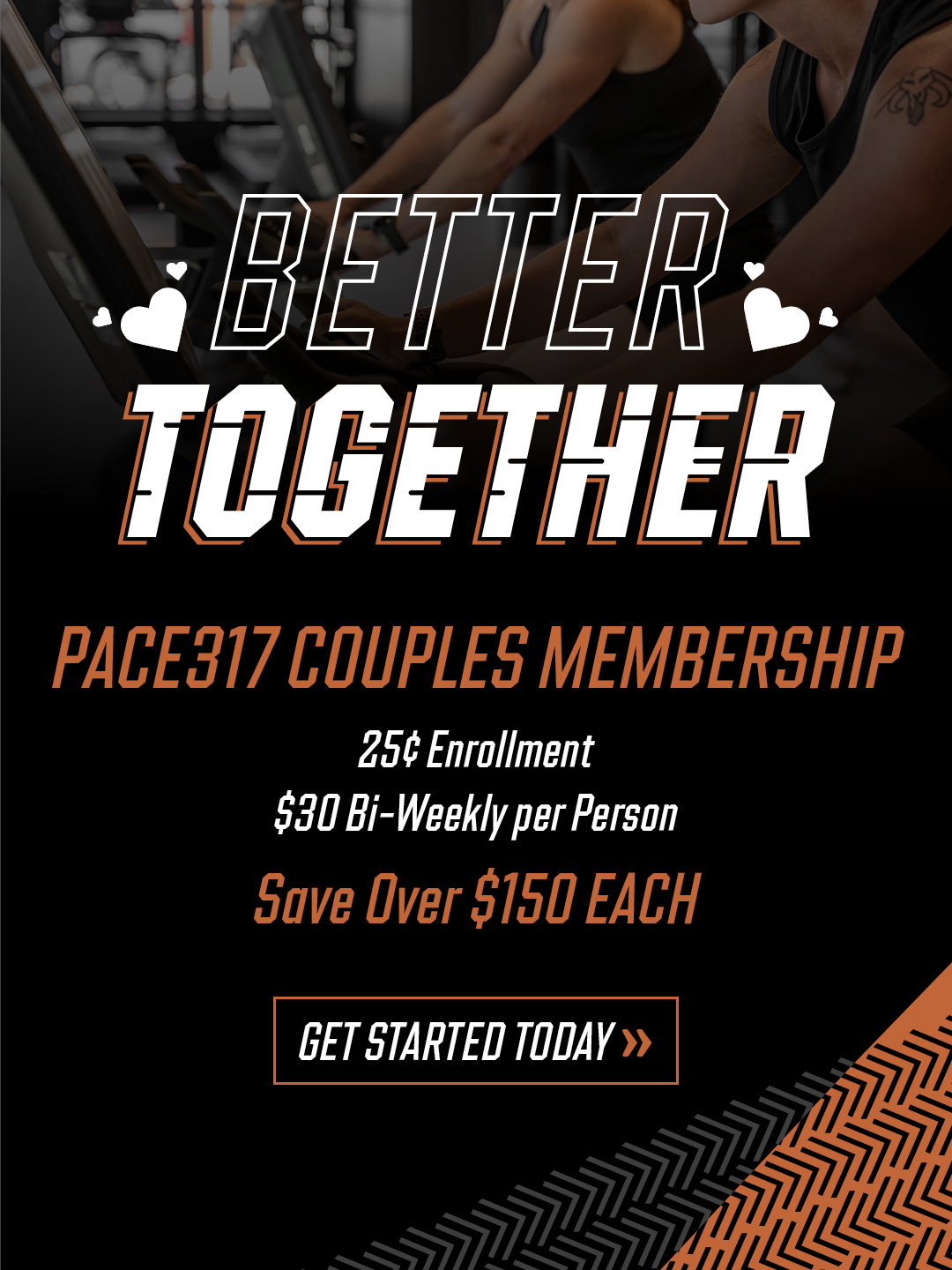 Better Together Pace317 Couples Membership 25 cent enrollment 30 dollars bi-weekly per person